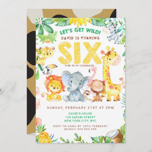 Invitation 6e anniversaire fête Animaux Zoo Jungle Safari mig