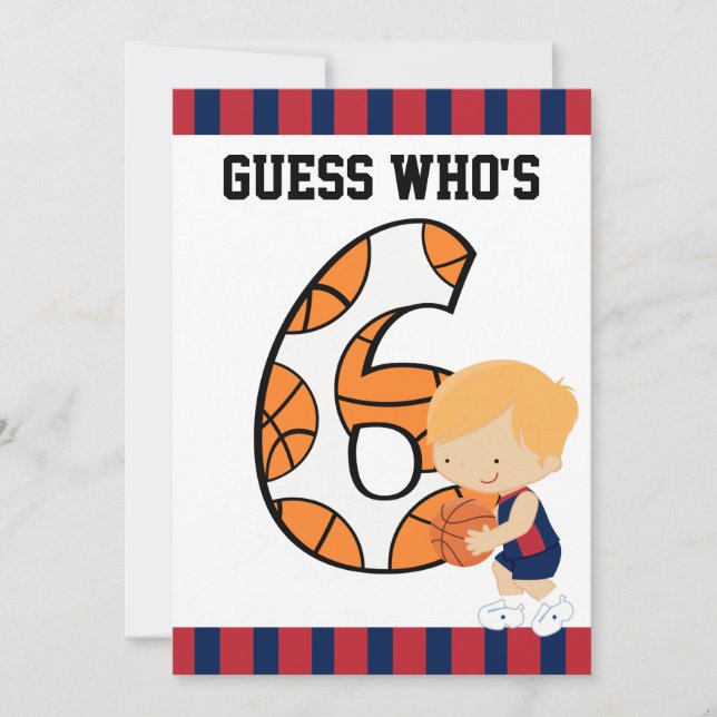 Invitation 6e anniversaire Joueur de basket-ball bleu et roug (Devant)