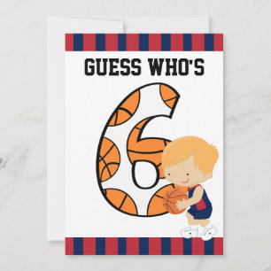 Invitation 6e anniversaire Joueur de basket-ball bleu et roug