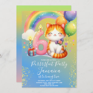 Invitation 6e anniversaire Kitten Rainbow Party