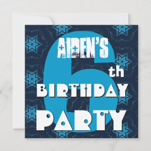 Invitation 6e anniversaire moderne Six ans Big Blue Stars B35