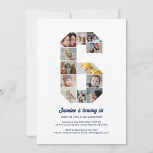 Invitation 6e anniversaire Numéro 6 Photo personnalisée Colla