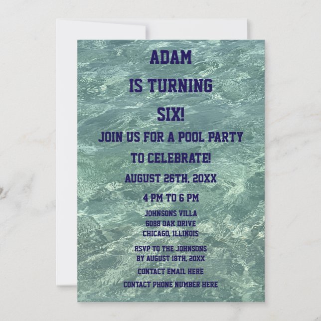Invitation 6e anniversaire Sixième Pool Party Beach Water Art (Devant)