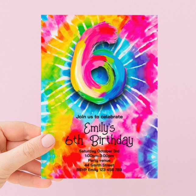 Invitation 6e Anniversaire Tie Dye (Créateur téléchargé)