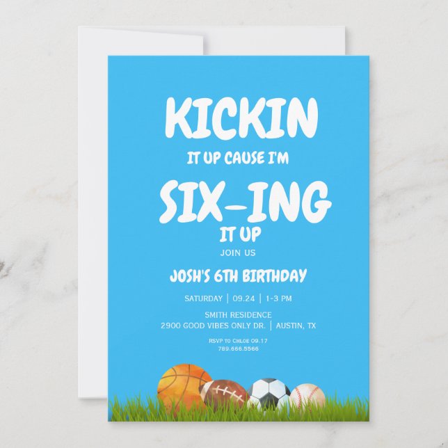 Invitation 6e fête d'anniversaire bleu Kickin it Up Boy II (Devant)