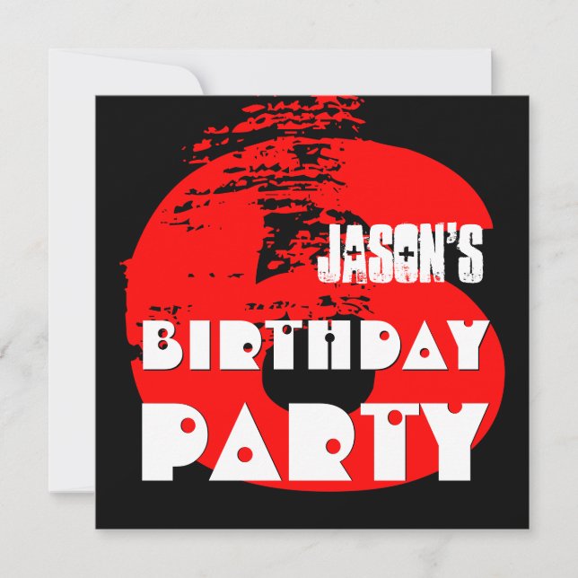 Invitation 6e fête d'anniversaire Conception de grunge 6 ans (Devant)