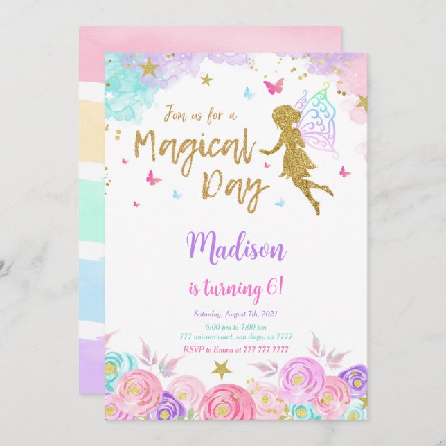 Invitation 6e fête de fée anniversaire (Devant / Derrière)