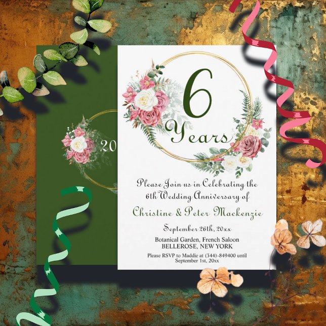 Invitation 6e Mariage de sucre Anniversaire Rose Gold Frame (Créateur téléchargé)