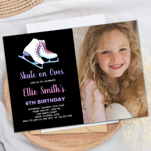 Invitation 6e Patinage photo noir violet Anniversaire