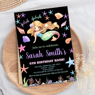 Invitation 6e Purple Under the sea Mermaid Anniversaire