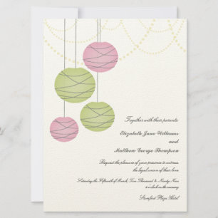 Invitation 6x8 Pink & Green Paper Lanterns Day Wedding Invita