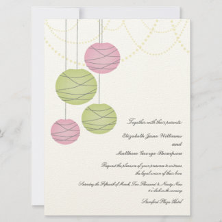 Invitation 6x8 Pink & Green Paper Lanterns Day Wedding Invita