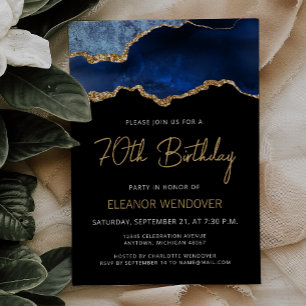 Invitation 70 ans Anniversaire Bleu Nuit Agate Dor