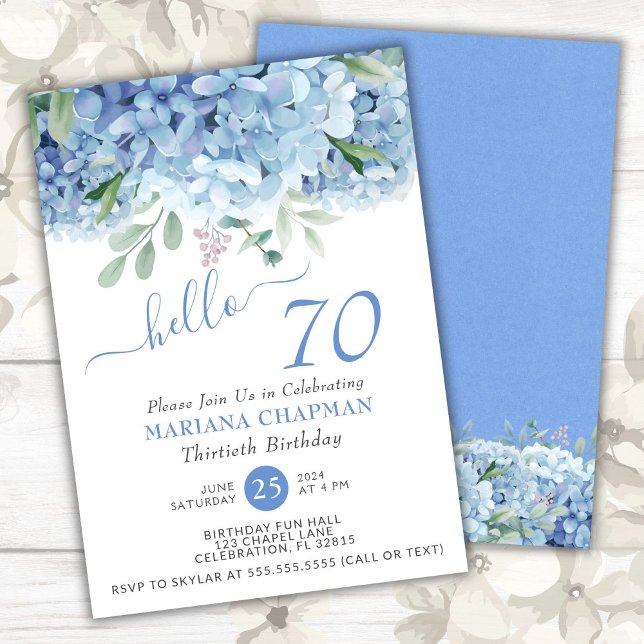 Invitation 70 ans Anniversaire Fleur Hydrangeas Bl (Créateur téléchargé)