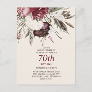 Invitation 70 ans Bourgogne Crème Florale Ivoire