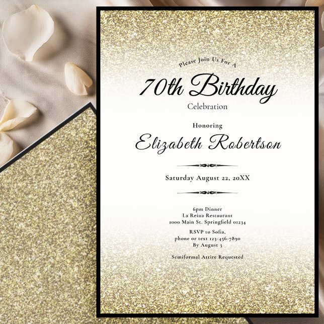 Invitation 70 ans élégante avec paillettes noires  (Créateur téléchargé)
