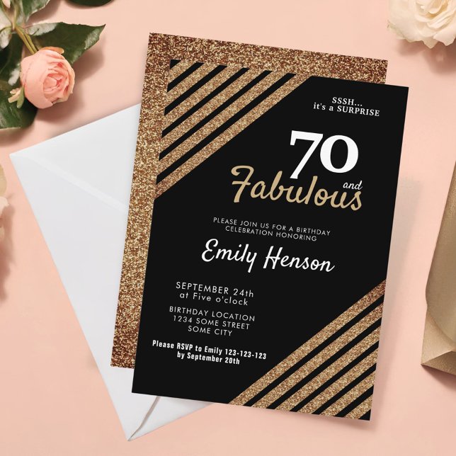 Invitation 70 ans et fabuleux Élégant paillettes dorées 70e a (Créateur téléchargé)