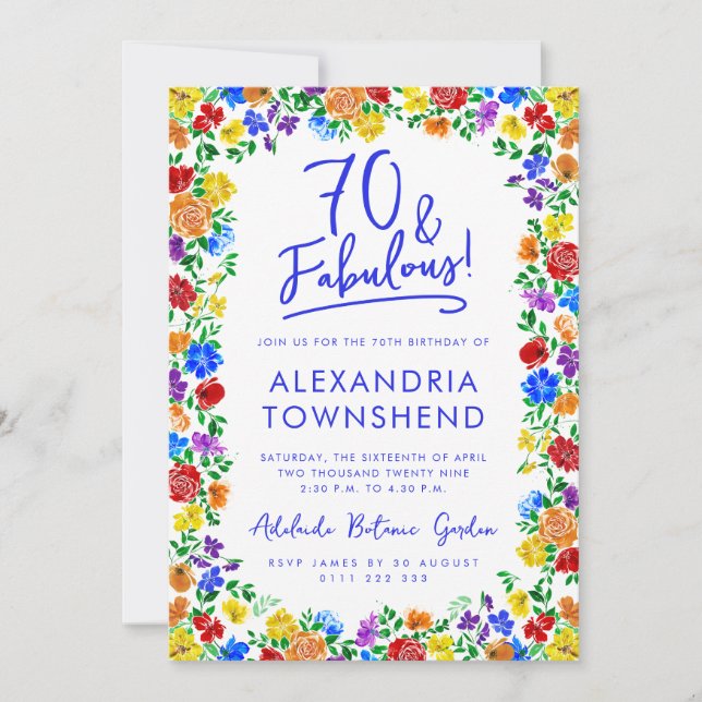 Invitation 70 ans et Fabuleux Fleurs arc-en-ciel 70e Annivers (Devant)