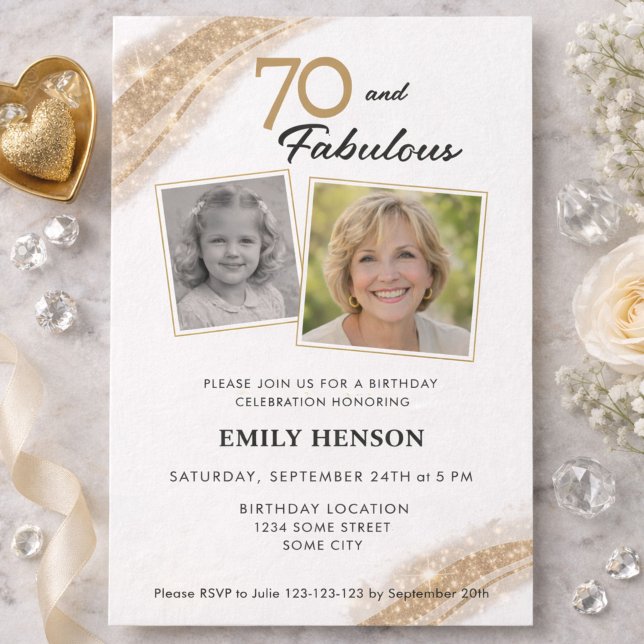 Invitation 70 ans et Fabuleux Or 2 Photo Anniversaire (Créateur téléchargé)