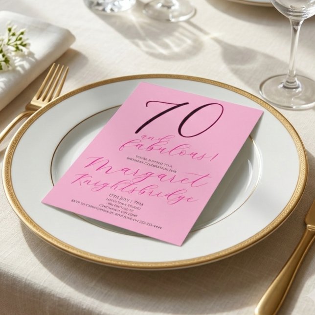 Invitation 70 ans et fabuleux Rose blush Fête d'anniversaire  (Créateur téléchargé)