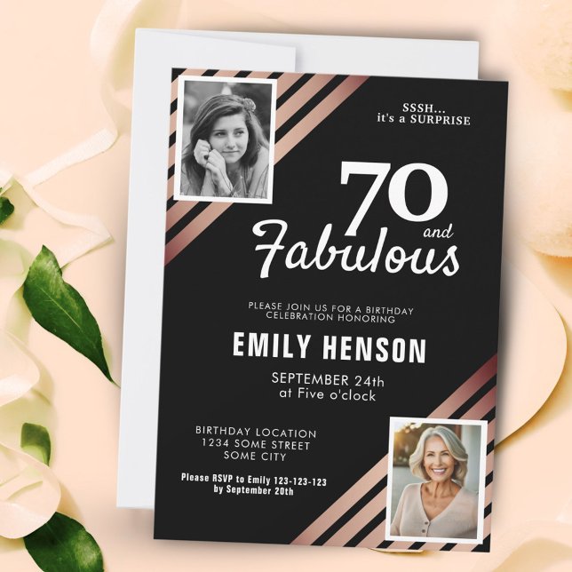 Invitation 70 ans et Fabuleux Rose Dorée 2 Photo Anniversaire (Créateur téléchargé)