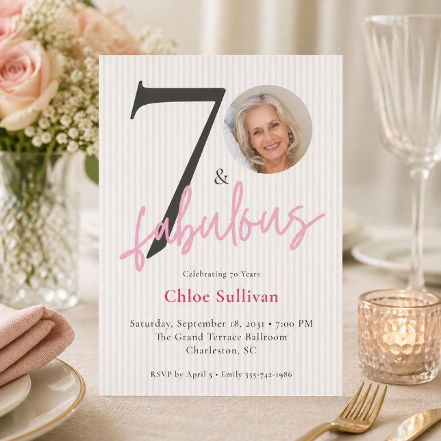 Invitation 70 ans et Fabuleux Rose Script Photo Anniversaire (Créateur téléchargé)
