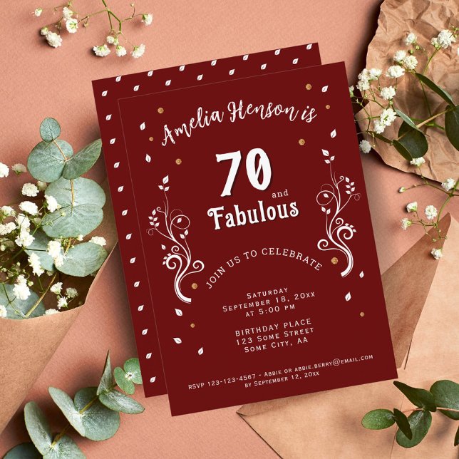 Invitation 70 ans et feuillage fabuleux 70e anniversaire (Créateur téléchargé)