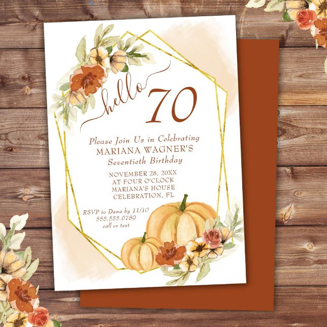 Invitation 70 ans Fête d'automne aquarelle rustiqu (Créateur téléchargé)
