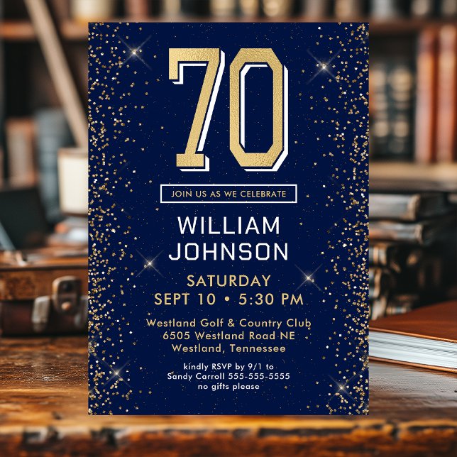 Invitation 70 ans Navy Bleu Moderne  (Créateur téléchargé)
