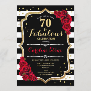 Invitation 70 Fabuleux anniversaire - Rose noir blanc rayures