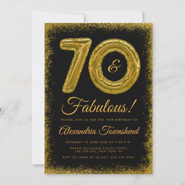 Invitation 70 & Fabuleux Ballons d'anniversaire 70 ans (Devant)