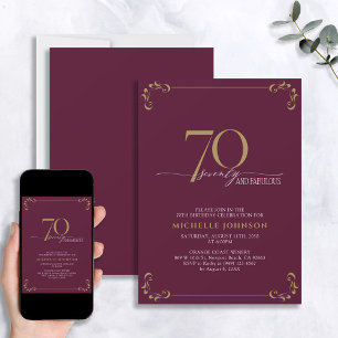 Invitation 70 & Fabuleux Burgundy Blanc & Or Anniversaire