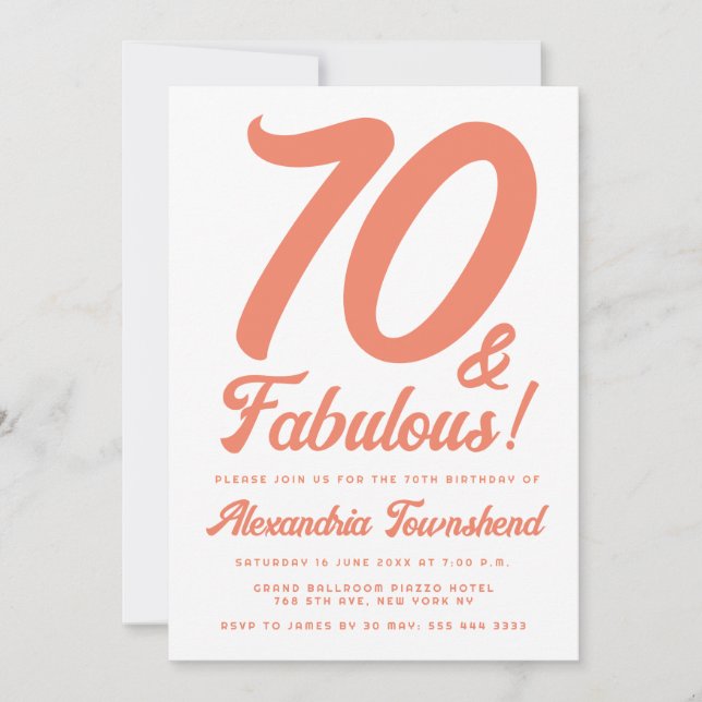 Invitation 70 & Fabuleux Orange Rétro Script 70e Anniversaire (Devant)