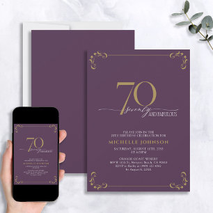 Invitation 70 & Fabuleux Purple & Gold Calligraphy Anniversai