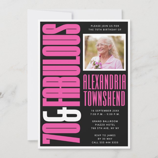 Invitation 70 & Fabuleux Rose Clair Noir 70e Anniversaire (Devant)