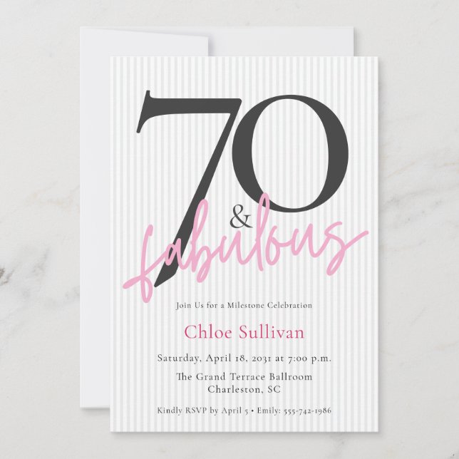 Invitation 70 & Fabulous Pink Script 70th Birthday Party (Devant)
