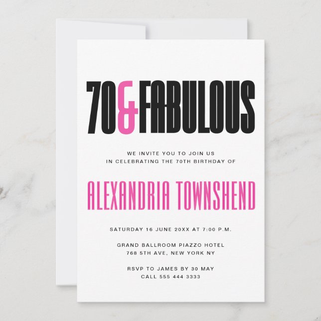 Invitation 70 & Fabulux Typographie Moderne Gras 70e Annivers (Devant)