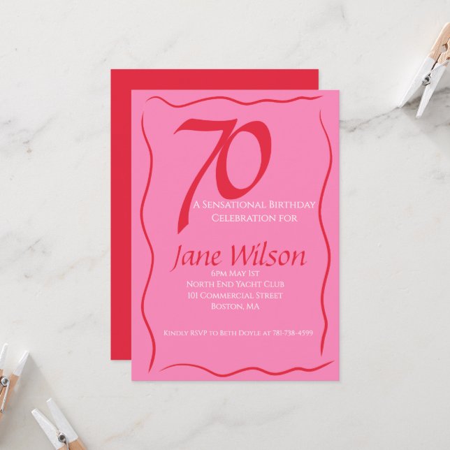 Invitation 70 & Sensationnel Anniversaire Rose et Safran  (Devant/Arrière en situation)
