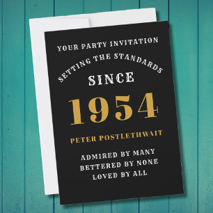 Invitation 70e anniversaire 1954 Black Gold Personnalisé Pour