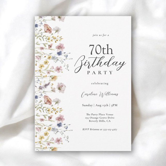 Invitation 70e anniversaire Aquarelle Fleur sauvage Floral (Available in printed and instant download digital formats.)