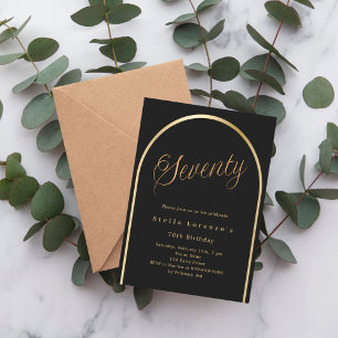 Invitation 70e anniversaire arc en or noir élégant script