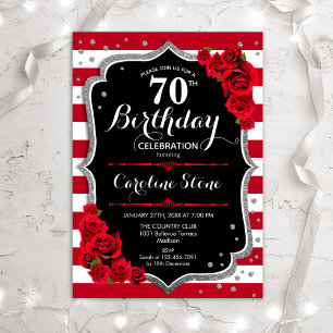 Invitation 70e anniversaire - Argent rouge Noir W rayures Ros