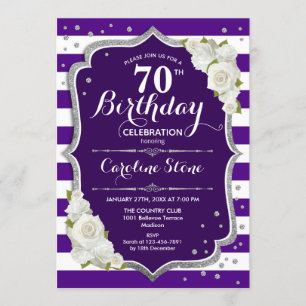 Invitation 70e anniversaire - Argent violet blanc rayures Ros