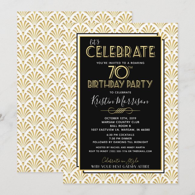 Invitation 70e anniversaire Art Déco Gatsby Roaring 20s Anniv (Devant / Derrière)