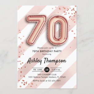 Invitation 70e anniversaire - Ballons Roses en or