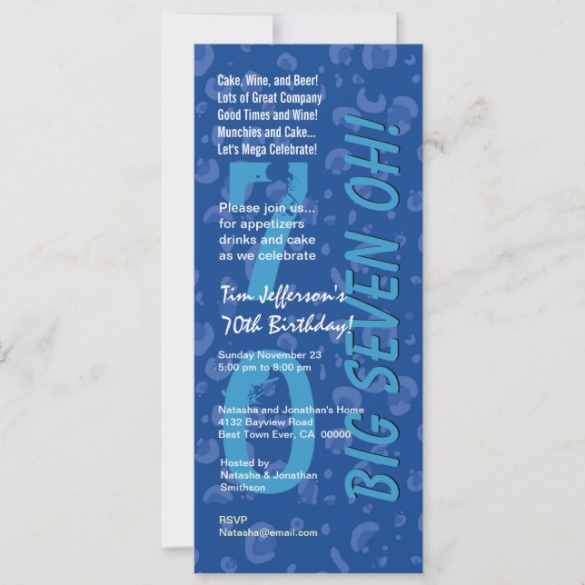 Invitation 70e anniversaire Big Six Oh Blue Confetti W364 (Devant)