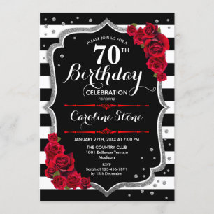 Invitation 70e anniversaire Black White Stripes Ro