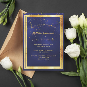 Invitation 70e anniversaire bleu confetti arroser