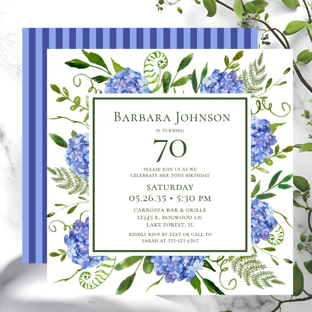 Invitation 70e anniversaire Blue Hydrangeas (Créateur téléchargé)