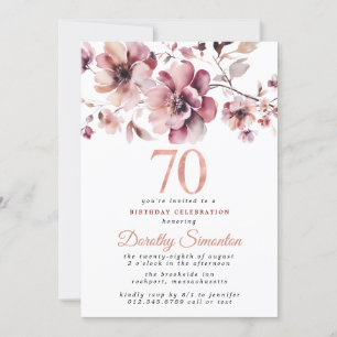Invitation 70e anniversaire Bourgogne Dusty Blush rose floral